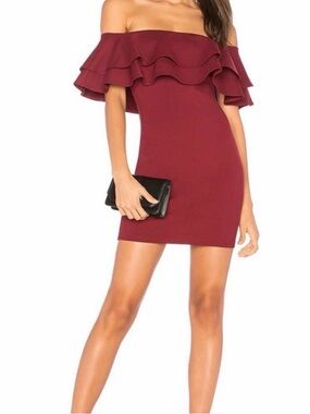 By The Way. Revolve Off the Shoulder Ruffle Mini Dress in Burgundy Size XXS